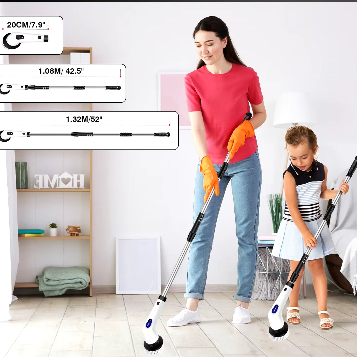 Electric Spin Scrubber Cordless Electric Cleaning Brush with 9 Brush Heads&Extension Handle,Powerful Scrub Brush for Cleaning
