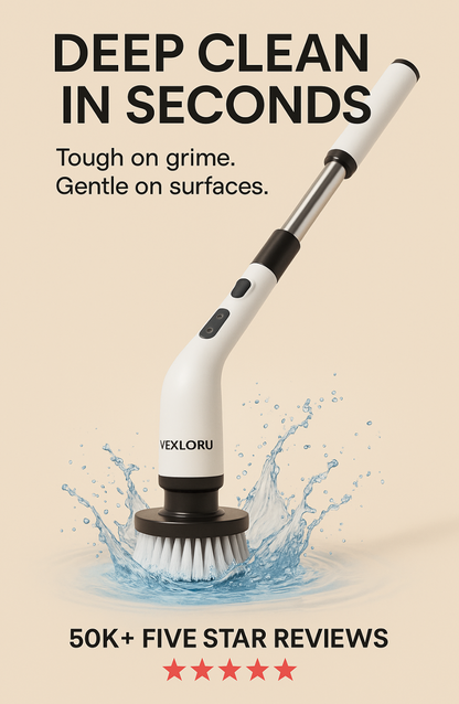 Vexloru™ Cordless Electric Spin Scrubber – 9 Brush Heads + Extension Handle
